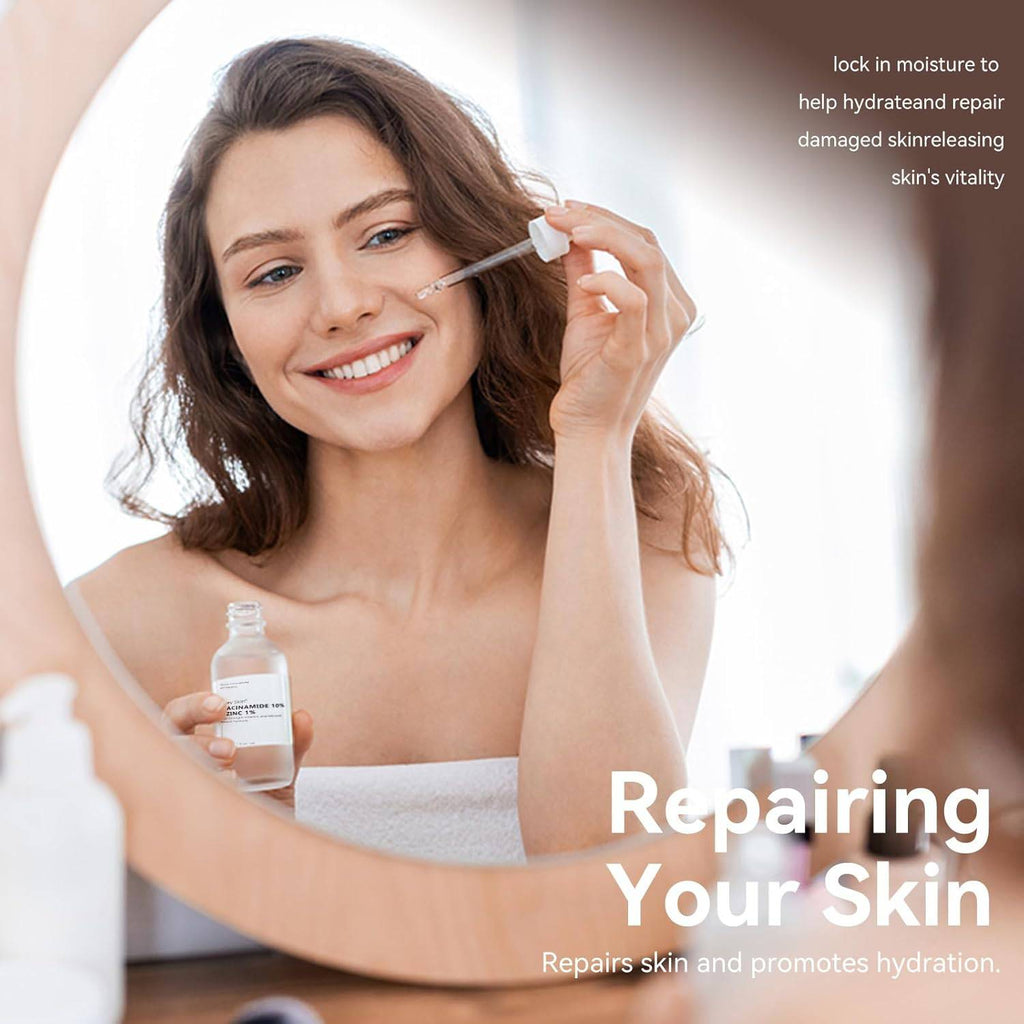 SlimBag Niacinamide 10% and Zinc 1% facial serum bottle, lightweight and non-greasy for oil control, acne, and pore minimization.