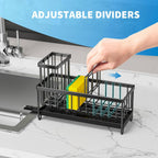 Cisily Sponge Holder for Kitchen Sink, Sink Caddy Organizer with High Brush Holder, Kitchen Countertop Organizers and Storage Essentials, Rustproof 304 Stainless Steel (Black, 9.25″)