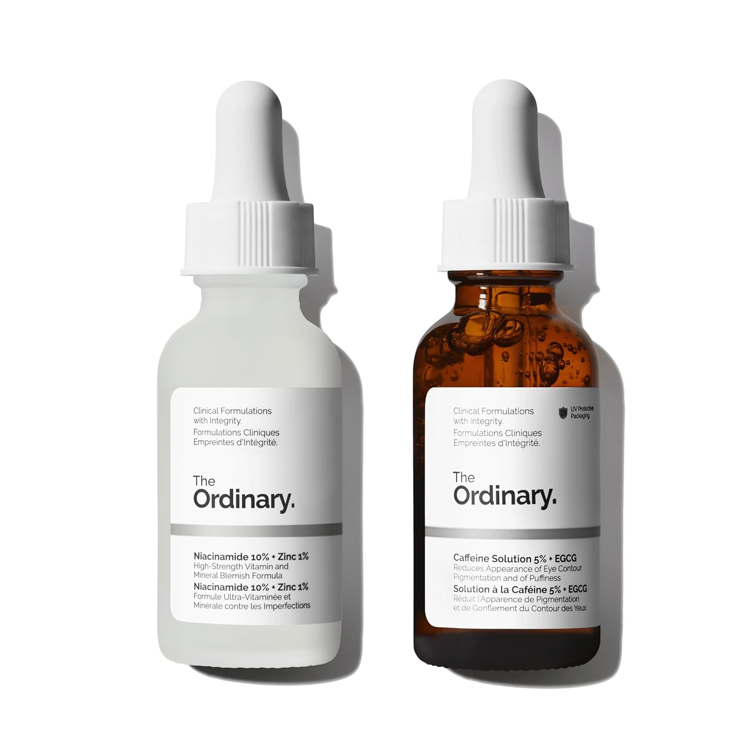 SlimBag The Ordinary dull skin duo skincare set with Niacinamide 10%, Zinc 1%, Caffeine 5%, and EGCG for face and eye care.