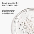 The Ordinary 100% L-Ascorbic Acid Powder vitamin C treatment in a clear jar with a scoop, designed for anti-aging skincare.