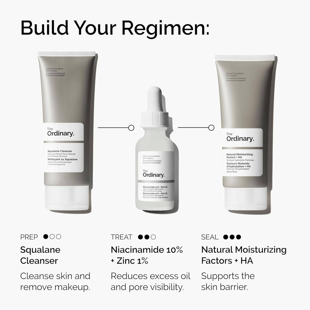 SlimBag Niacinamide 10% + Zinc 1% serum bottle, skincare product for blemish-prone skin, with white dropper cap and label.