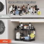 Multi-Purpose Pull-Out Storage Organizers, Under Sink/Cabinet Organizers and Storage for Bathroom & Kitchen, Black, 12.8 Inches, 2 Packs