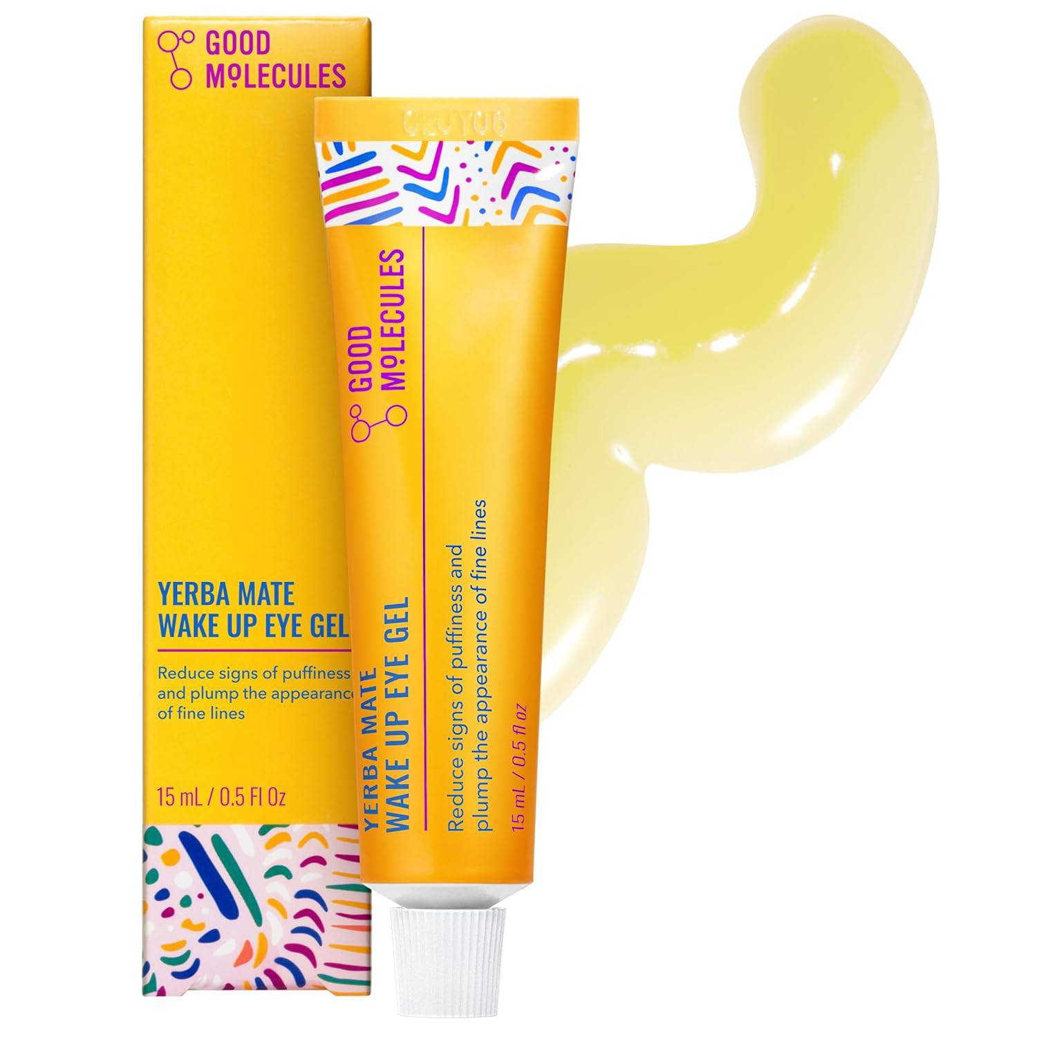 Good Molecules Yerba Mate Wake Up Eye Gel with hyaluronic acid and caffeine, hydrating under-eye cream for dark circles and puffiness.