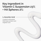 SlimBag Vitamin C Suspension 23% with Hyaluronic Acid Serum featuring pure L-Ascorbic Acid in a white tube