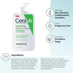 SlimBag CeraVe Hydrating Cream To Foam Cleanser for dry skin, fragrance-free facial wash with hyaluronic acid, 19 oz bottle
