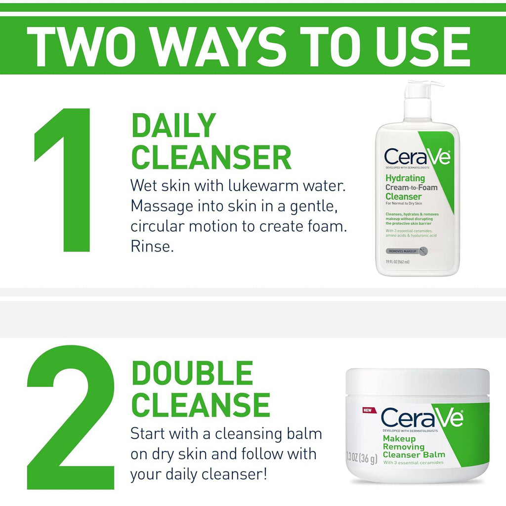 SlimBag CeraVe Hydrating Cream To Foam Cleanser for dry skin, fragrance-free face wash with hyaluronic acid, 19 oz.