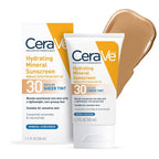 SlimBag CeraVe Hydrating Mineral Sunscreen SPF 30 with sheer tint, zinc oxide, and titanium dioxide in a 1.7 oz tube.