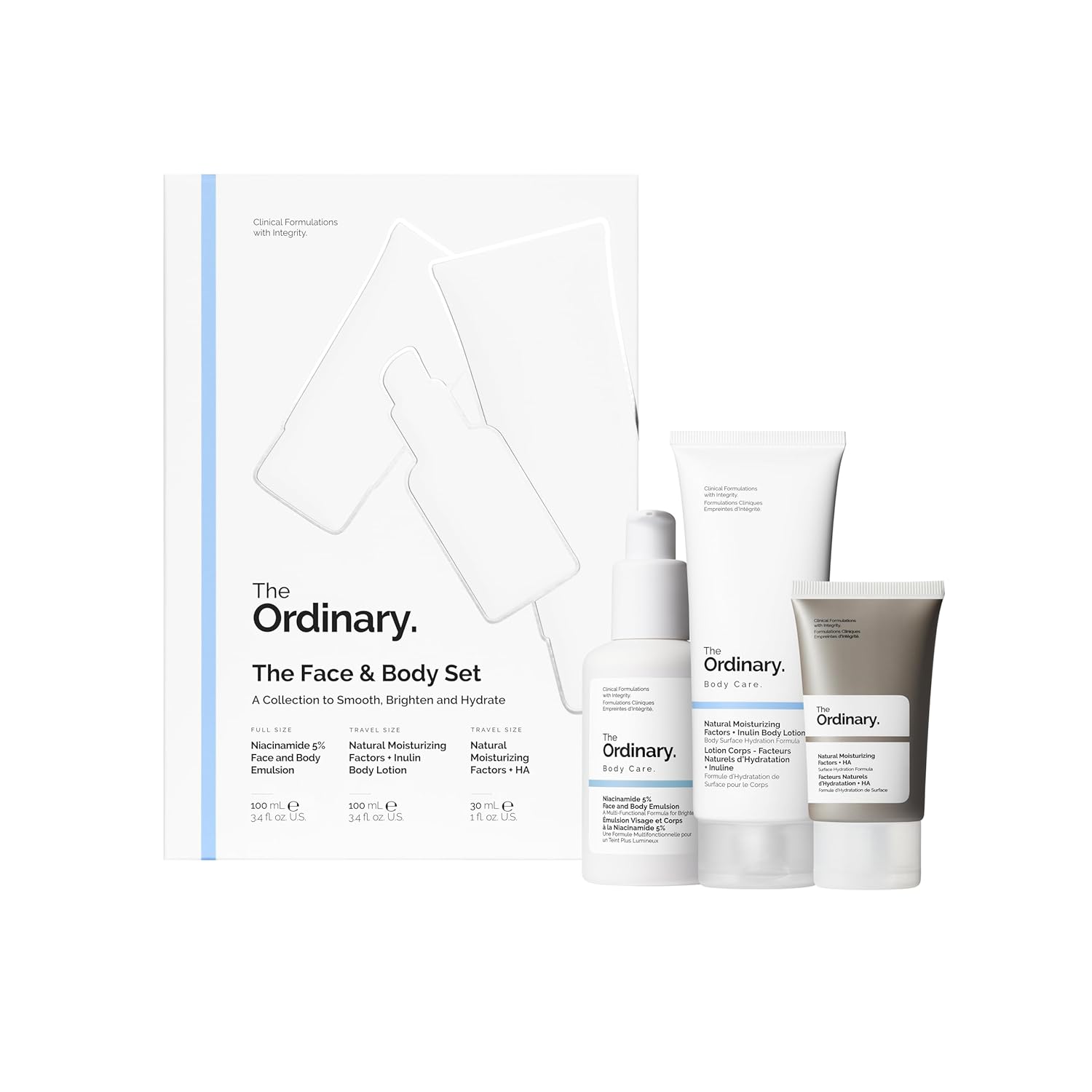 SlimBag The Ordinary face and body skincare set with Niacinamide 5% emulsion, moisturizing factors, inulin, and hyaluronic acid lotions