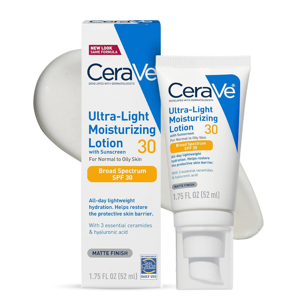 SlimBag CeraVe Ultra-Light Moisturizing Lotion with SPF 30, oil-free face moisturizer with hyaluronic acid and ceramides, 1.7 oz
