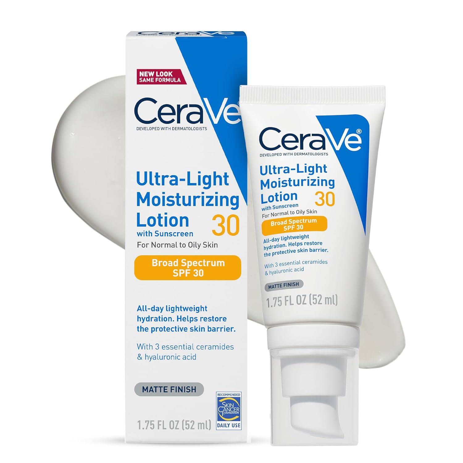 SlimBag CeraVe Ultra-Light Moisturizing Lotion with SPF 30, oil-free face moisturizer with hyaluronic acid and ceramides, 1.7 oz