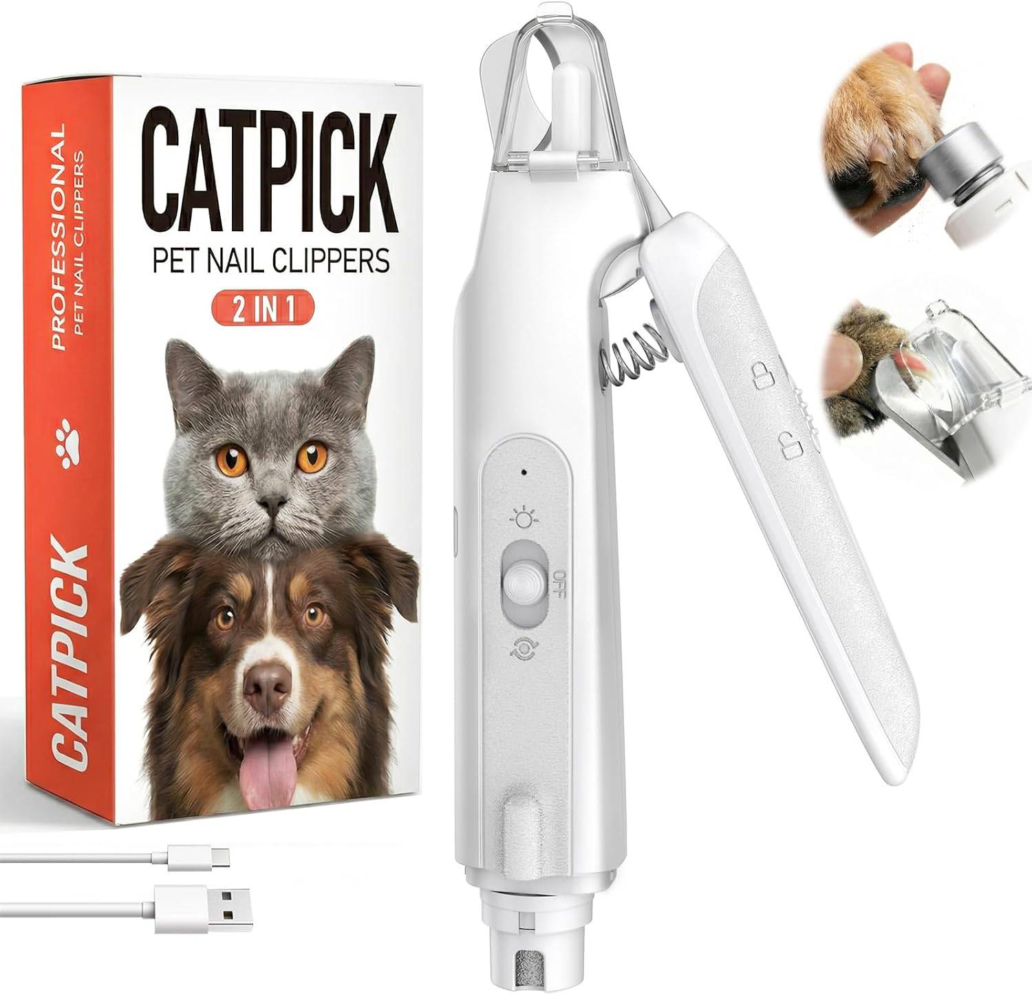 SlimBag 2-in-1 dog and cat nail clipper and grinder with LED lights, safety guard, USB recharge, suitable for all sizes of pets