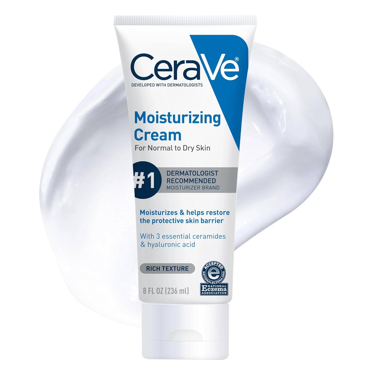 SlimBag CeraVe Moisturizing Cream for face and body, for normal to dry skin, 8 fl oz jar showing creamy texture