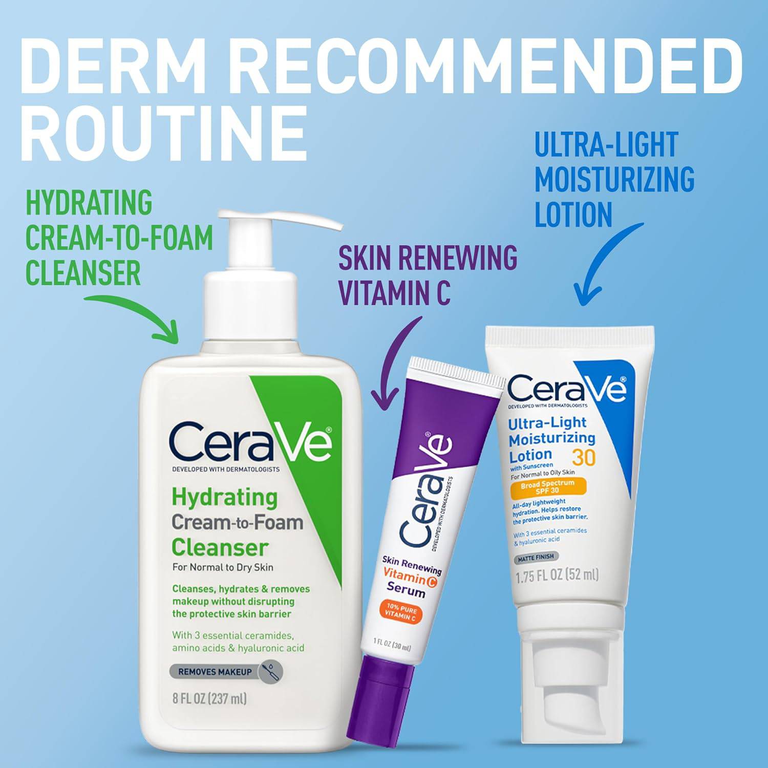 SlimBag CeraVe Ultra-Light Moisturizing Lotion with SPF 30, oil-free face moisturizer with hyaluronic acid and ceramides in a 1.7 oz tube