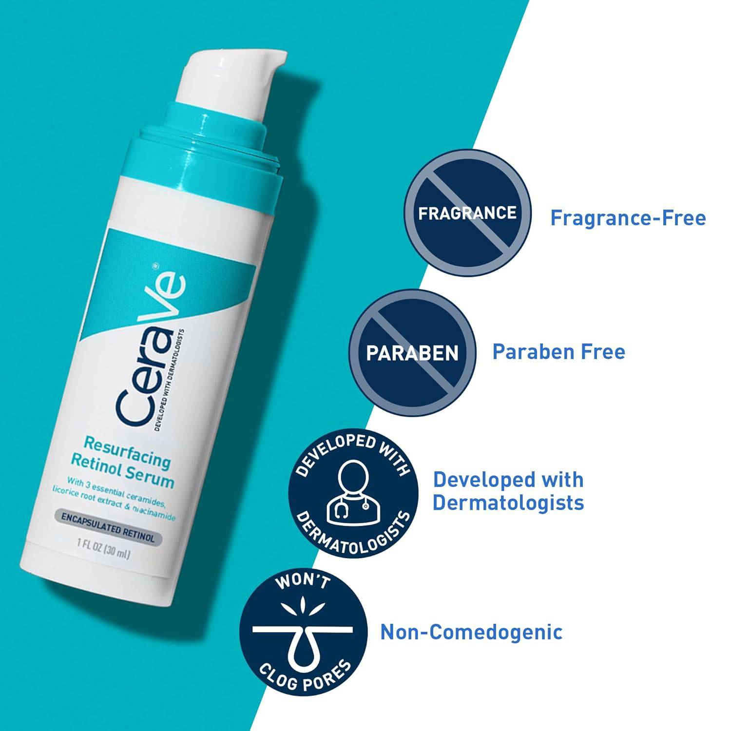 SlimBag CeraVe Resurfacing Retinol Serum with licorice root and niacinamide for post-acne marks, brightening, pore minimizer, face care