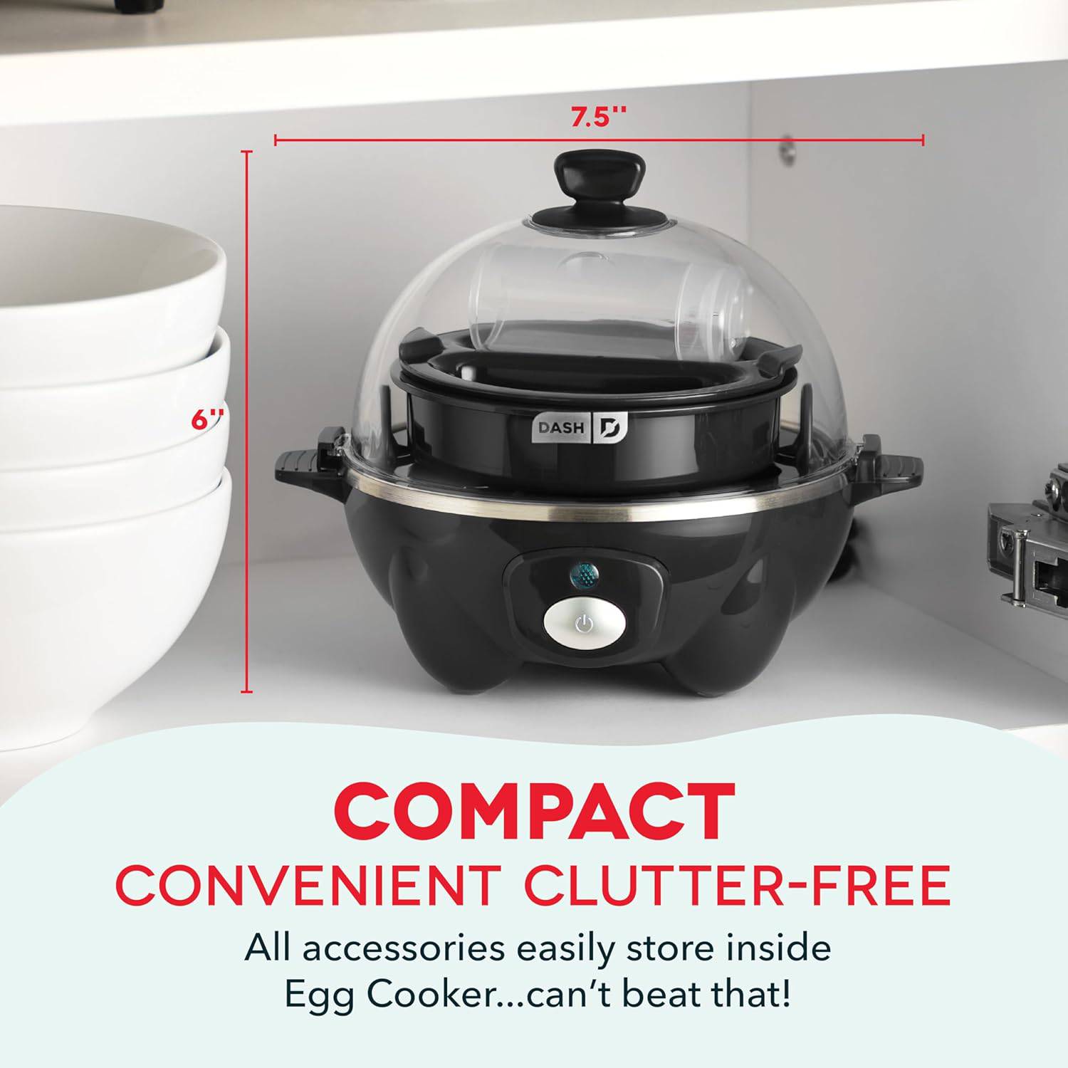 DASH Electric Rapid Egg Cooker for Hard Boiled/Poached/Scrambled Eggs or Omelets with Auto Shut-Off Feature, Black, 7 Egg Capacity