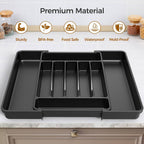 Extra Large Expandable Silverware Organizer, BPA-Free Food-Safe Cutlery Flatware Organizer, Kitchen Utensil Drawer Organizer, Adjustable Silverware Holder for Spoons Forks Knives, Black