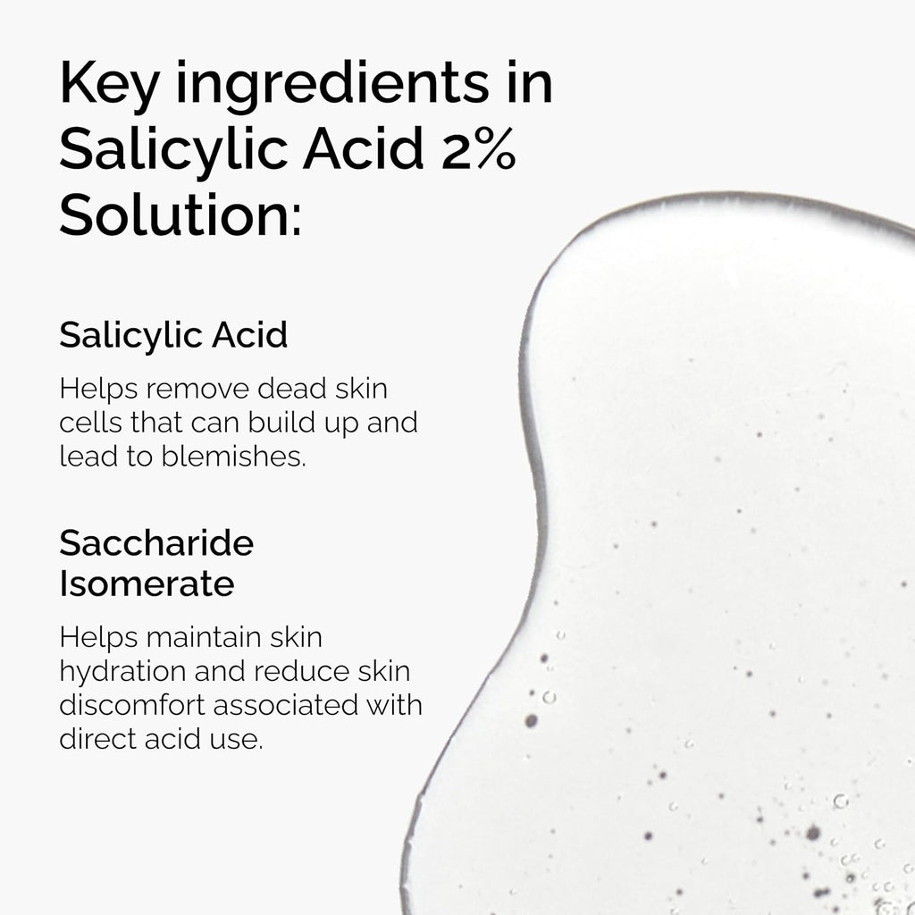 SlimBag acne-fighting serum with The Ordinary Salicylic Acid 2% solution, clear liquid in a dropper bottle for blemish-prone skin