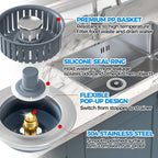 Sink Drain Strainer - Sink Stopper Kitchen Drain, 3 in 1 Kitchen Sink Drain Strainer with Anti-Clogging Basket, Kitchen Gadgets Clearance Sink Accessories, Fit US Standard 3-1/2'' Sink Hole, Silver