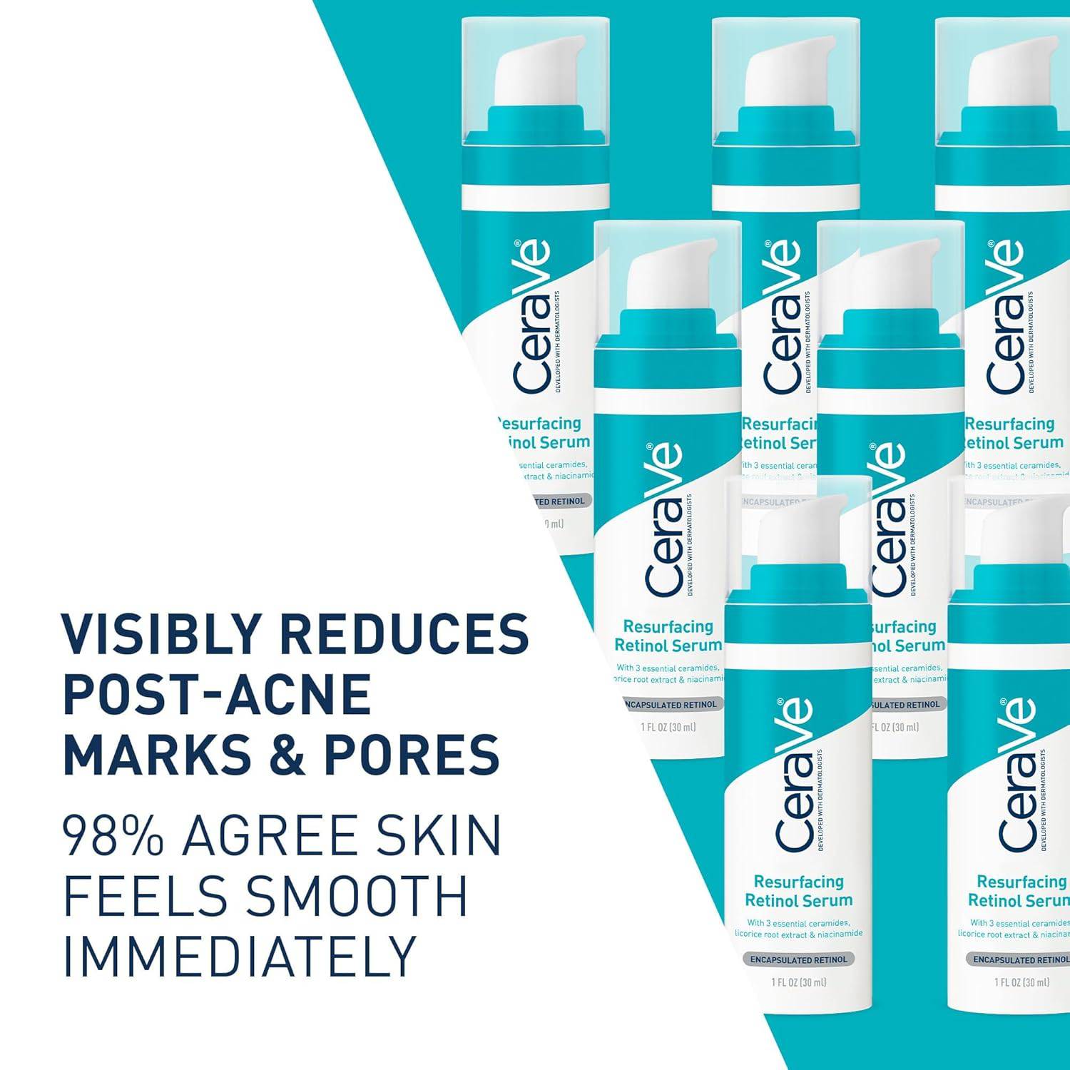 SlimBag CeraVe Resurfacing Retinol Serum with licorice root and niacinamide for post-acne marks and pore minimization on face