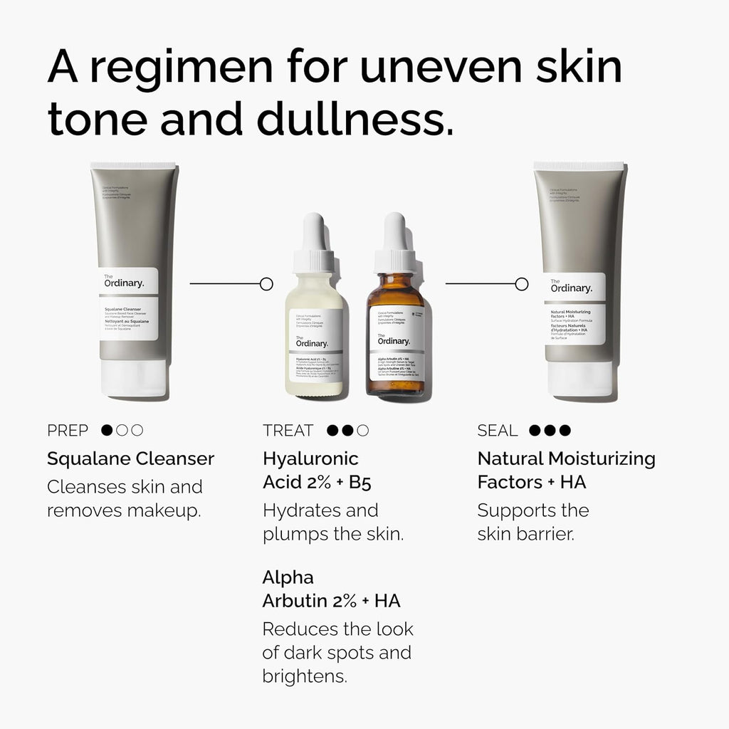 SlimBag The Ordinary Alpha Arbutin 2% with Hyaluronic Acid serum bottle, brightening skin and targeting dark spots, 1 fl oz