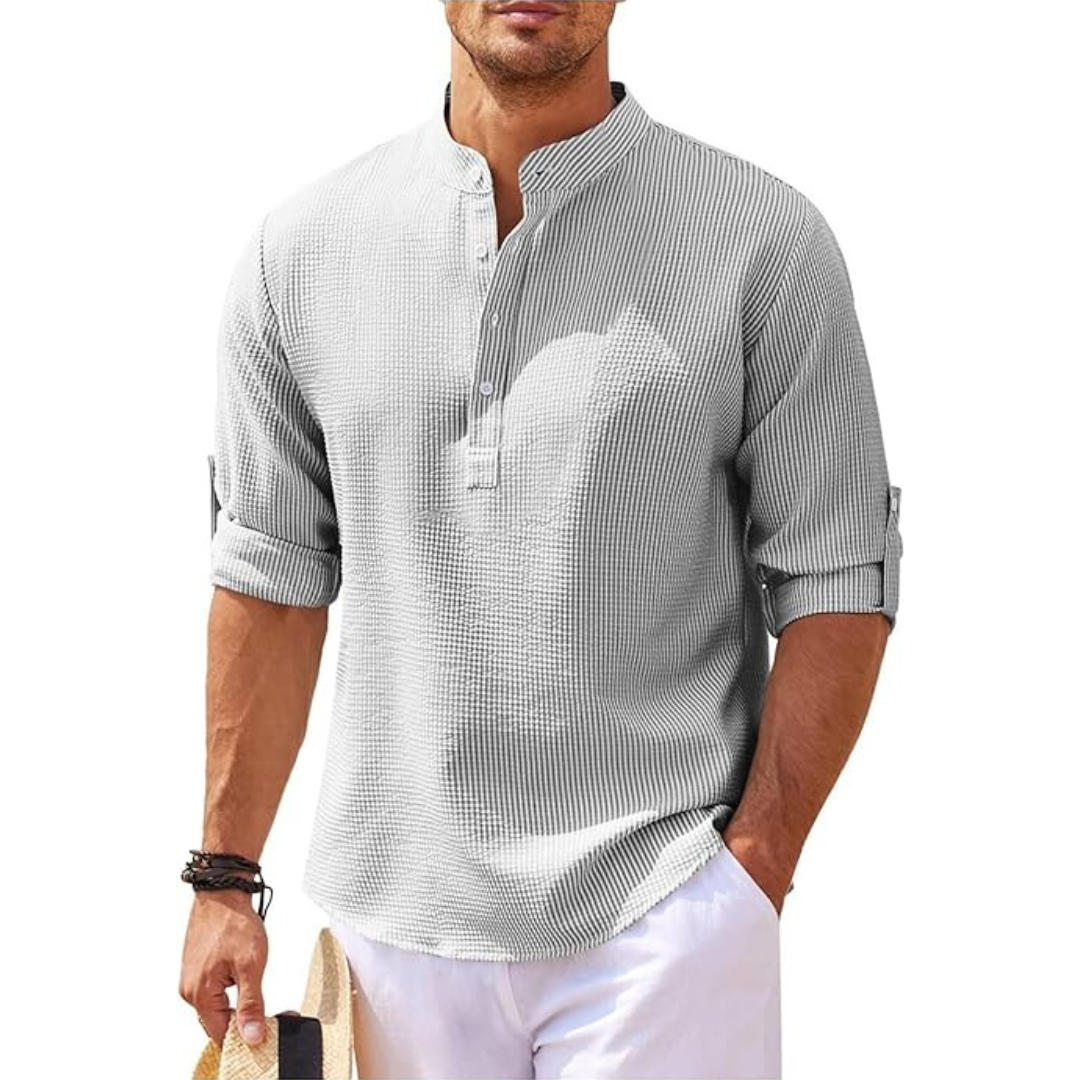 Chemise d'été pour homme avec col montant et demi-boutons