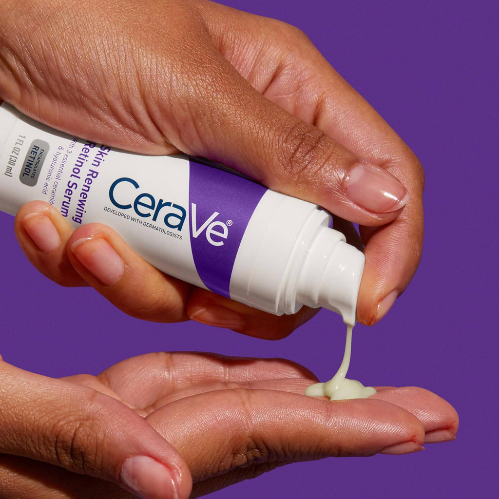 CeraVe Anti-Aging Retinol Serum for face with hyaluronic acid, niacinamide, and ceramides, promoting smooth, bright skin.
