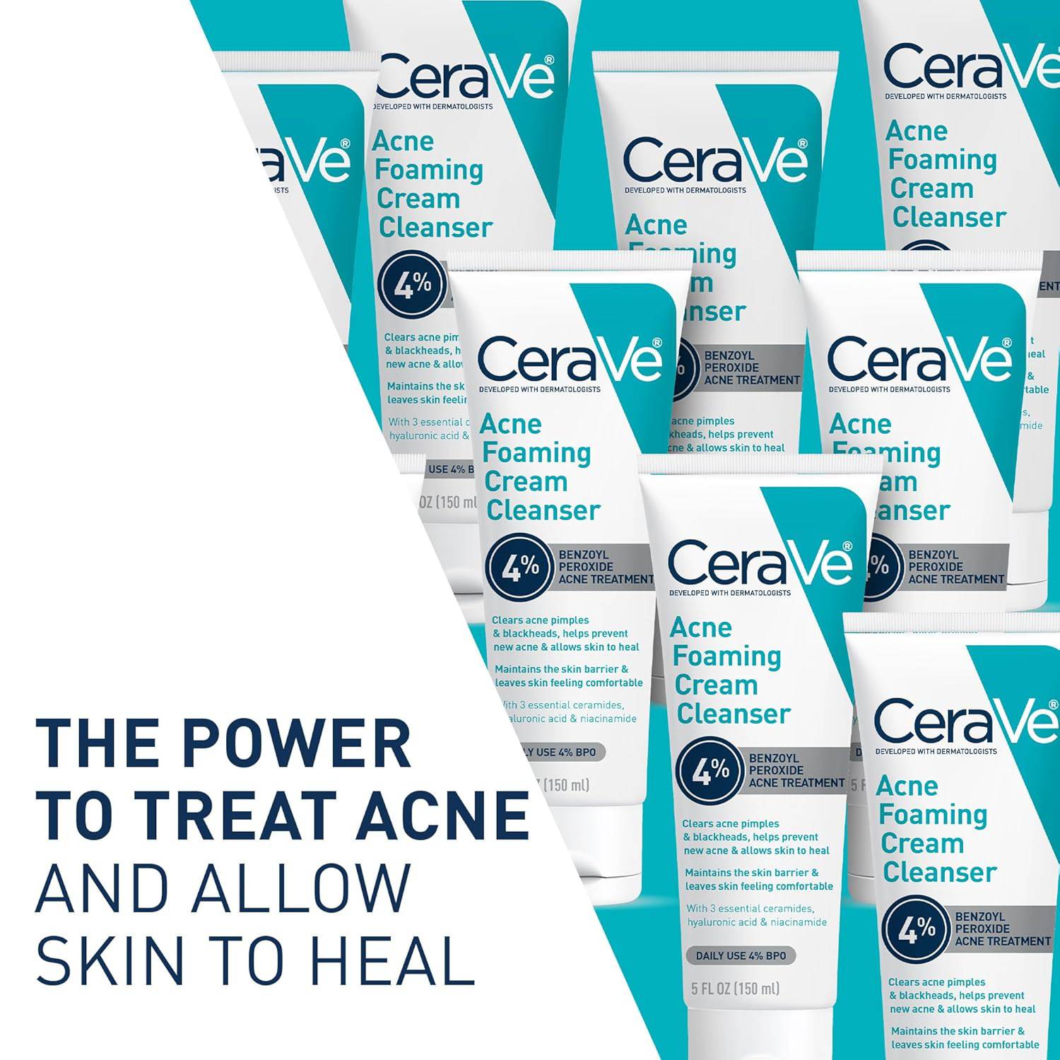 SlimBag CeraVe Acne Foaming Cream Cleanser with benzoyl peroxide, hyaluronic acid, niacinamide, and ceramides for daily acne treatment