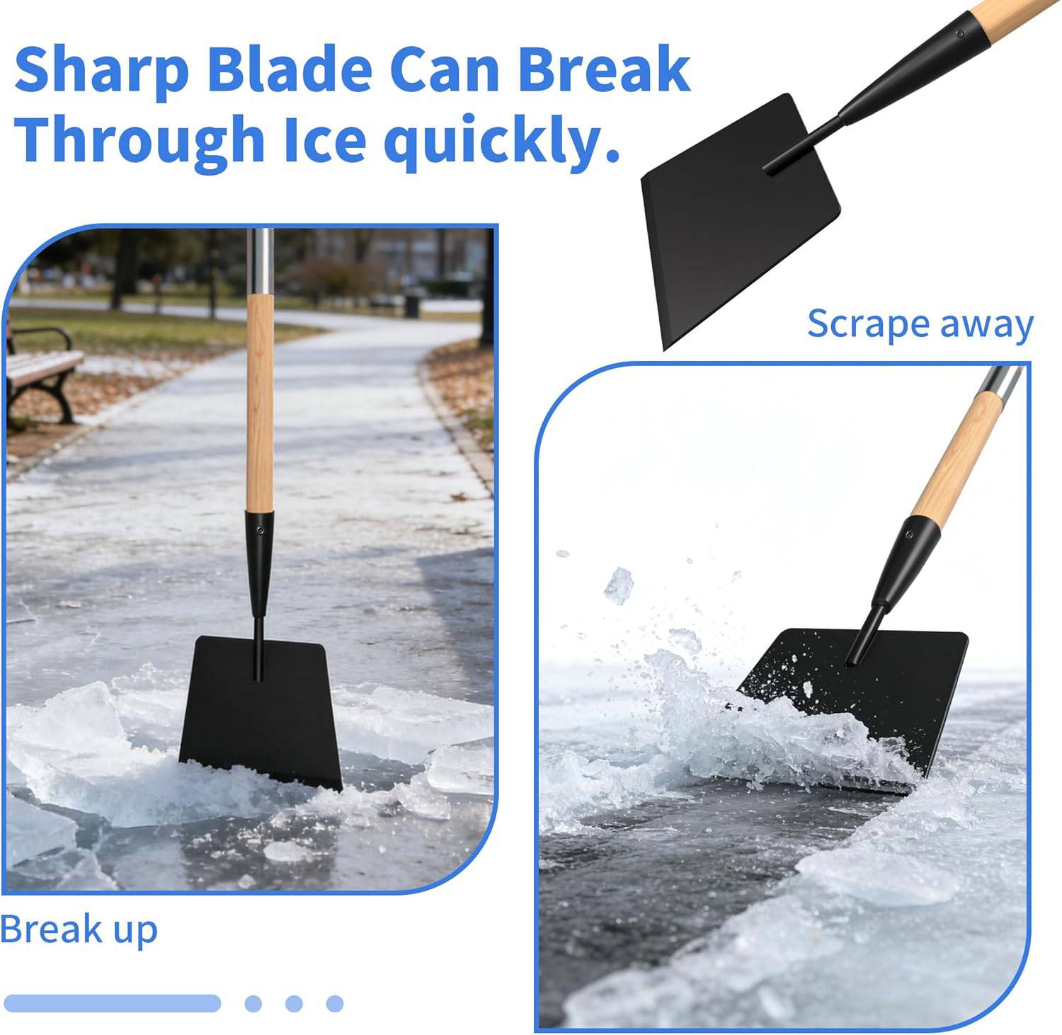 Wooden Handle Ice Scraper&Chopper for Driveway Sidewalk, Heavy Duty Ice Chipper, Ice Breaker Tool, Ice Shovel&Chisel&Spud, Floor Scraper for Ice Removal(56In)