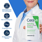 SlimBag CeraVe Hydrating Cream To Foam Cleanser for dry skin, facial makeup remover with hyaluronic acid, fragrance-free, 19 oz