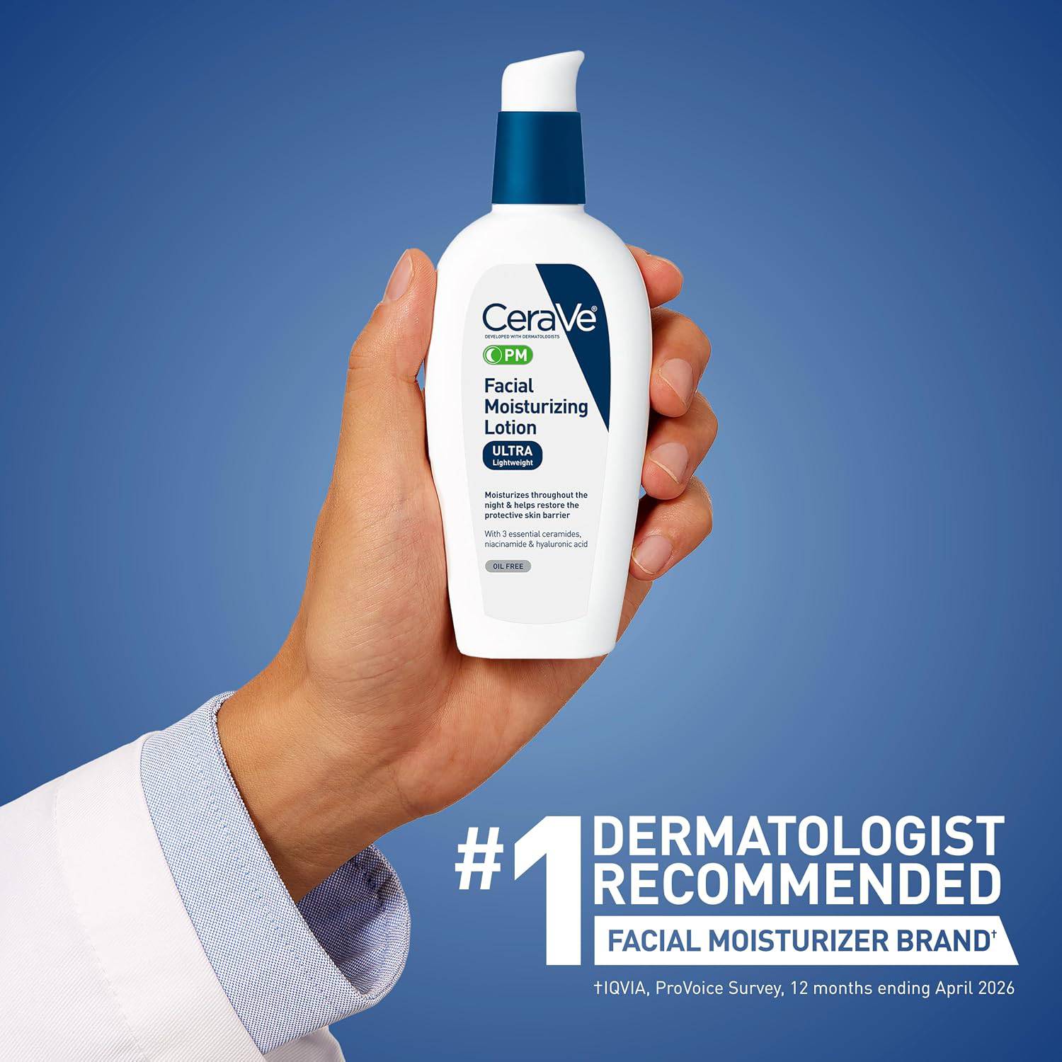 SlimBag CeraVe PM Facial Moisturizing Lotion with hyaluronic acid and niacinamide, lightweight oil-free night cream for face.