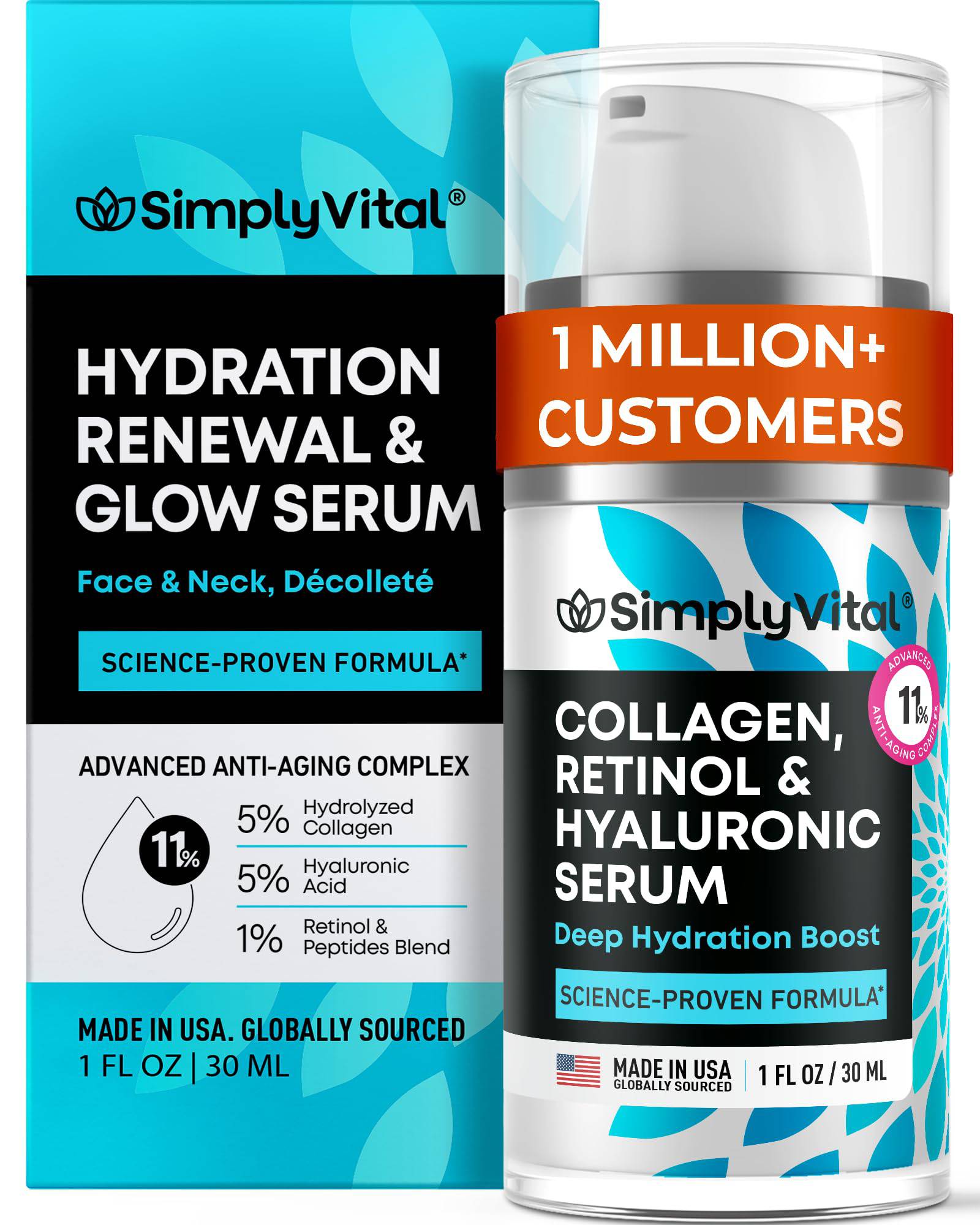 Anti-Aging Face Moisturizer with Retinol, Collagen & Hyaluronic Acid - Made in USA - Moisturizer Face Cream for Women & Men - Firming & Hydrating Neck Cream - Day & Night Skin Care - 1.7 fl oz