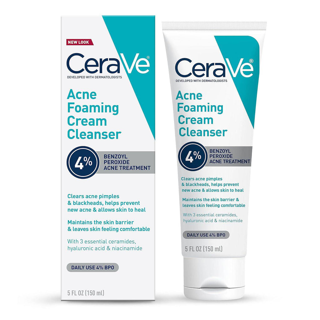 SlimBag CeraVe Acne Foaming Cream Cleanser with benzoyl peroxide, hyaluronic acid, niacinamide, and ceramides for daily acne treatment