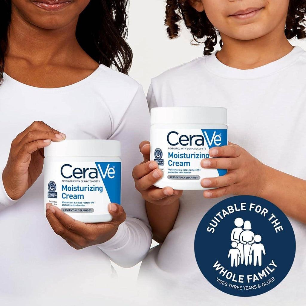 SlimBag CeraVe Moisturizing Cream for face and body, normal to dry skin, 8 oz jar with white cream in a container