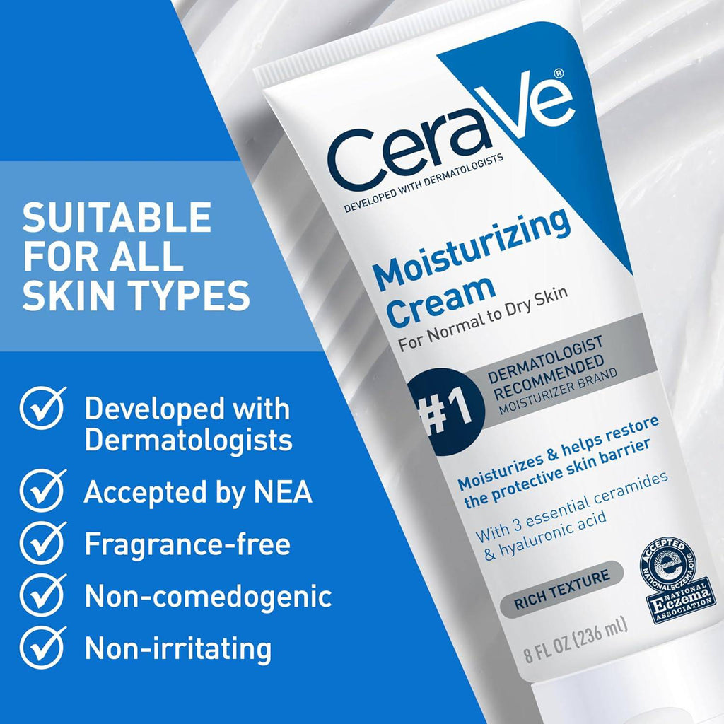SlimBag CeraVe Moisturizing Cream for face and body, normal to dry skin, 8 oz jar, smooth, hydrating skincare product