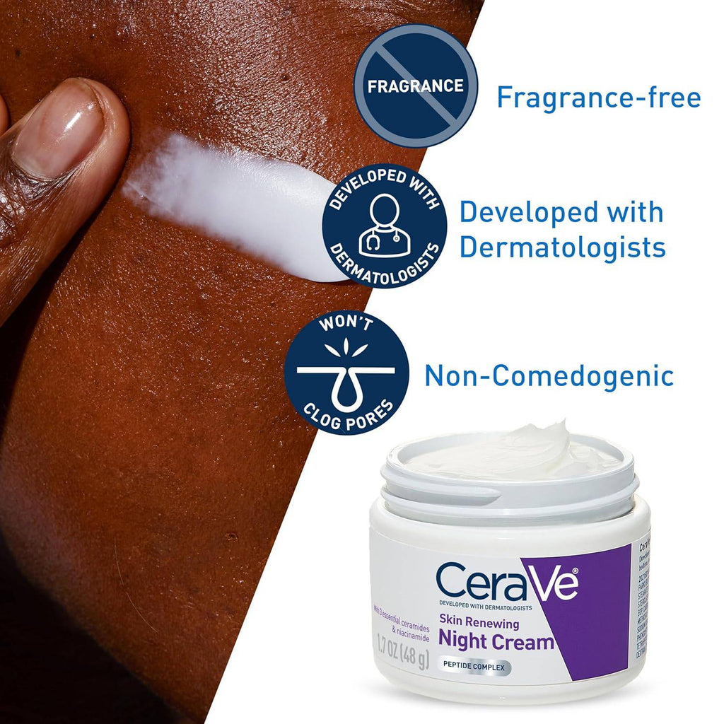 SlimBag CeraVe Skin Renewing Night Cream with peptide complex, hyaluronic acid, and ceramides for face moisturizing.
