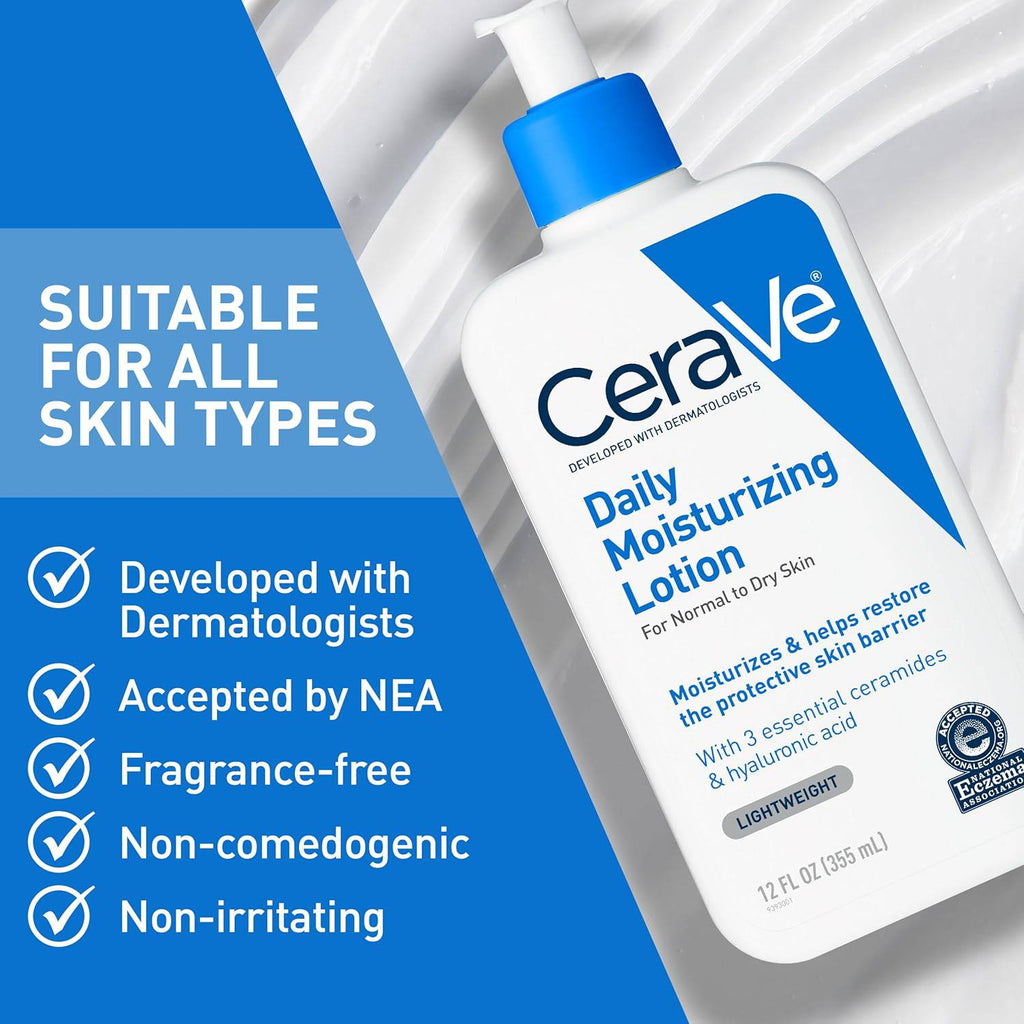 SlimBag CeraVe Daily Moisturizing Lotion for dry skin, body and face, with hyaluronic acid and ceramides, fragrance-free, 19 oz