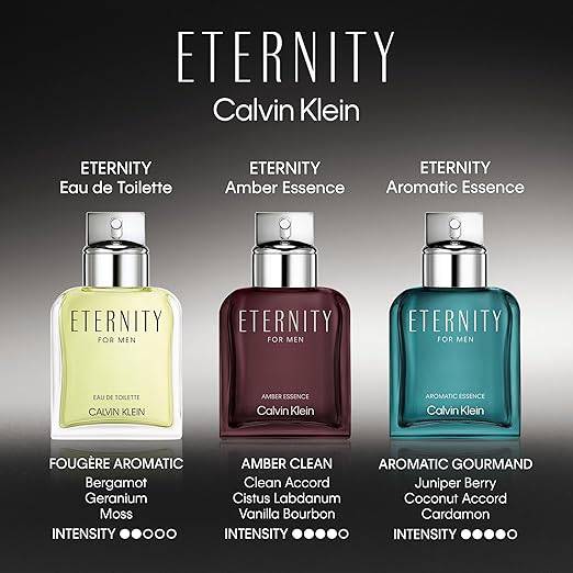 Calvin Klein Eternity men's cologne bottle with notes of mandarin and sage, featuring a sleek design and classic fragrance.