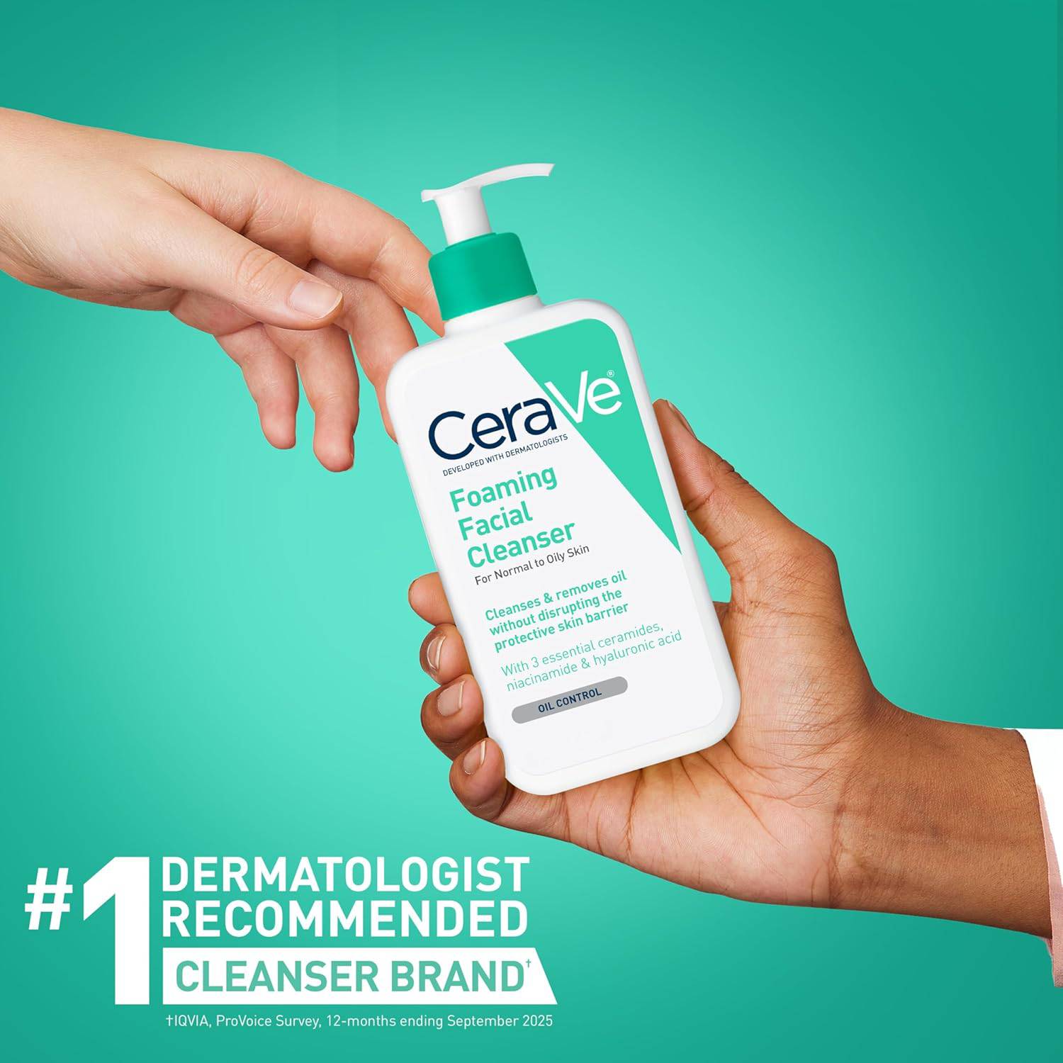 SlimBag CeraVe Foaming Facial Cleanser for oily skin, with hyaluronic acid and ceramides, 19 oz, fragrance-free, non-drying face wash