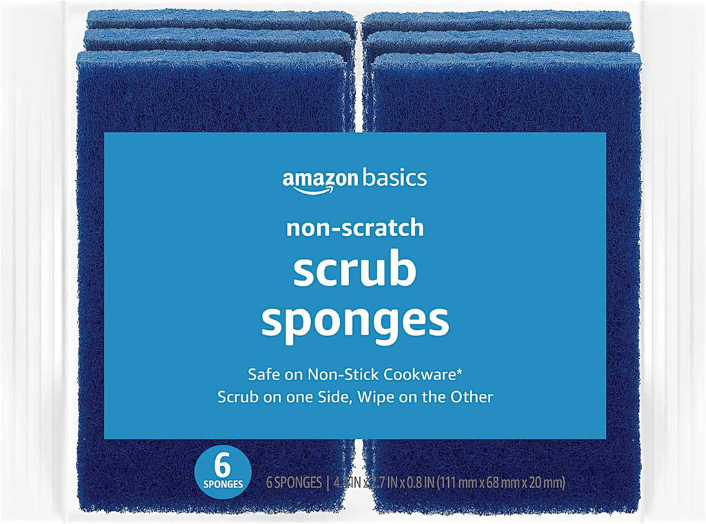 Amazon Basics Non-Scratch Scrub Sponges, Safe on Non-stick Cookware, Blue, 6 Count
