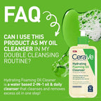 CeraVe Hydrating Foaming Oil Facial Cleanser with Hyaluronic Acid in 8oz bottle, featuring a pump dispenser and clear label.