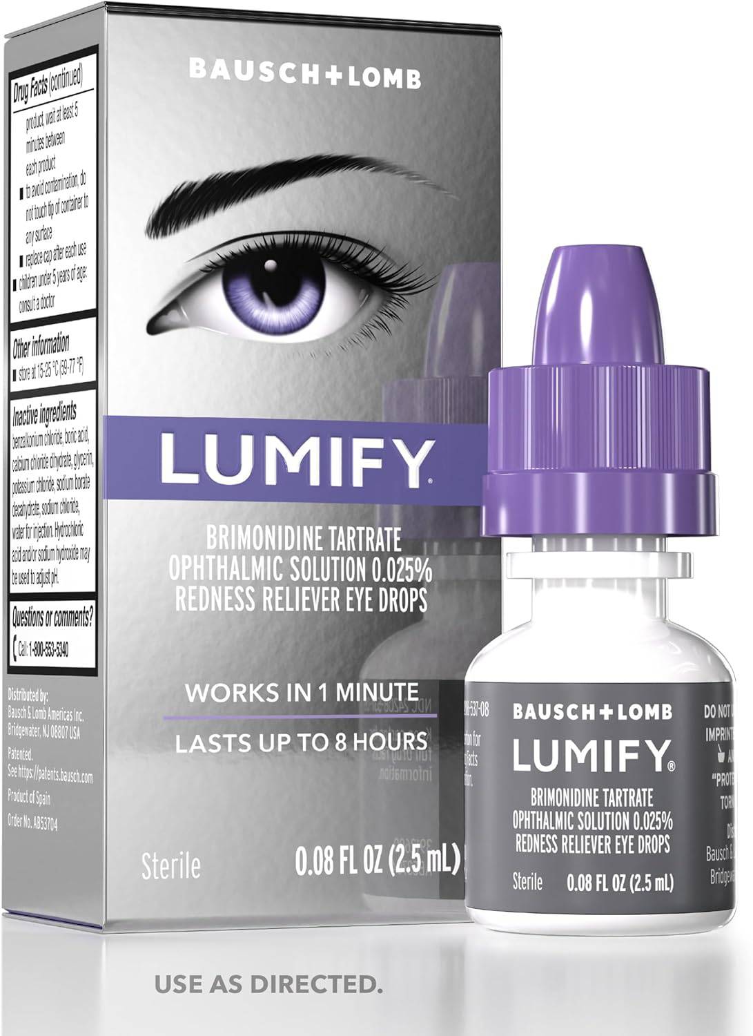 SlimBag LUMIFY eye drops in 0.08 fl oz bottle, redness reliever for brighter eyes, works in 1 minute, lasts up to 8 hours.