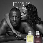 Calvin Klein Eternity men's Eau de Toilette bottle with notes of mandarin and sage, featuring a sleek design.
