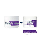 CeraVe Skin Renewing Night Cream jar with white lid and blue label, emphasizing hydration and skin renewal.