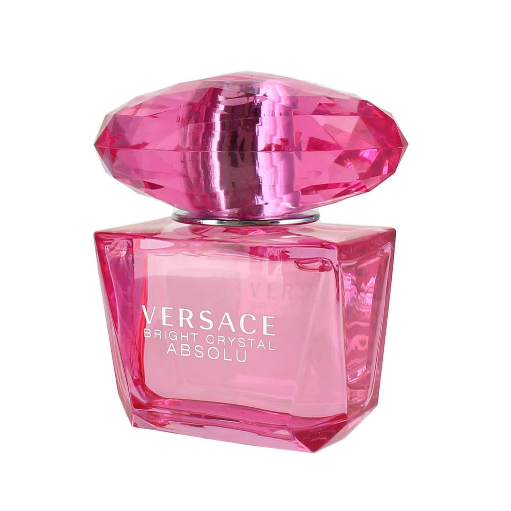 Versace Bright Crystal Absolu women’s 3 oz Eau de Parfum spray with elegant pink and clear glass bottle.