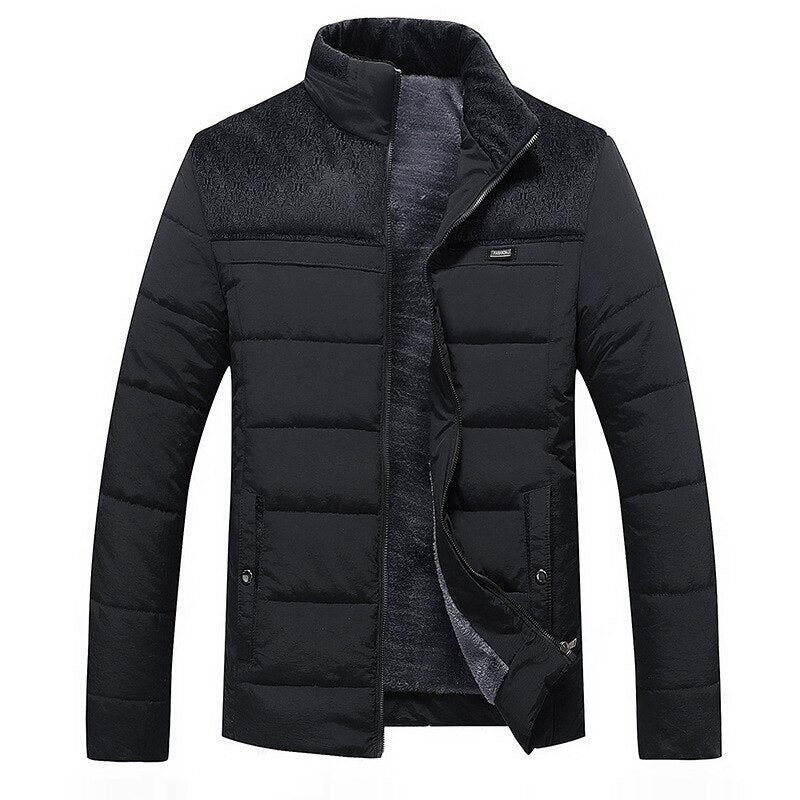 Men’s casual quilted winter jacket with stand collar