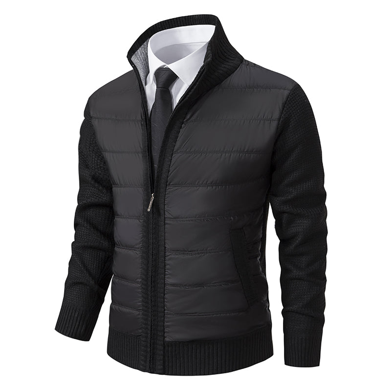Men’s zip-up knitted cardigan with high collar