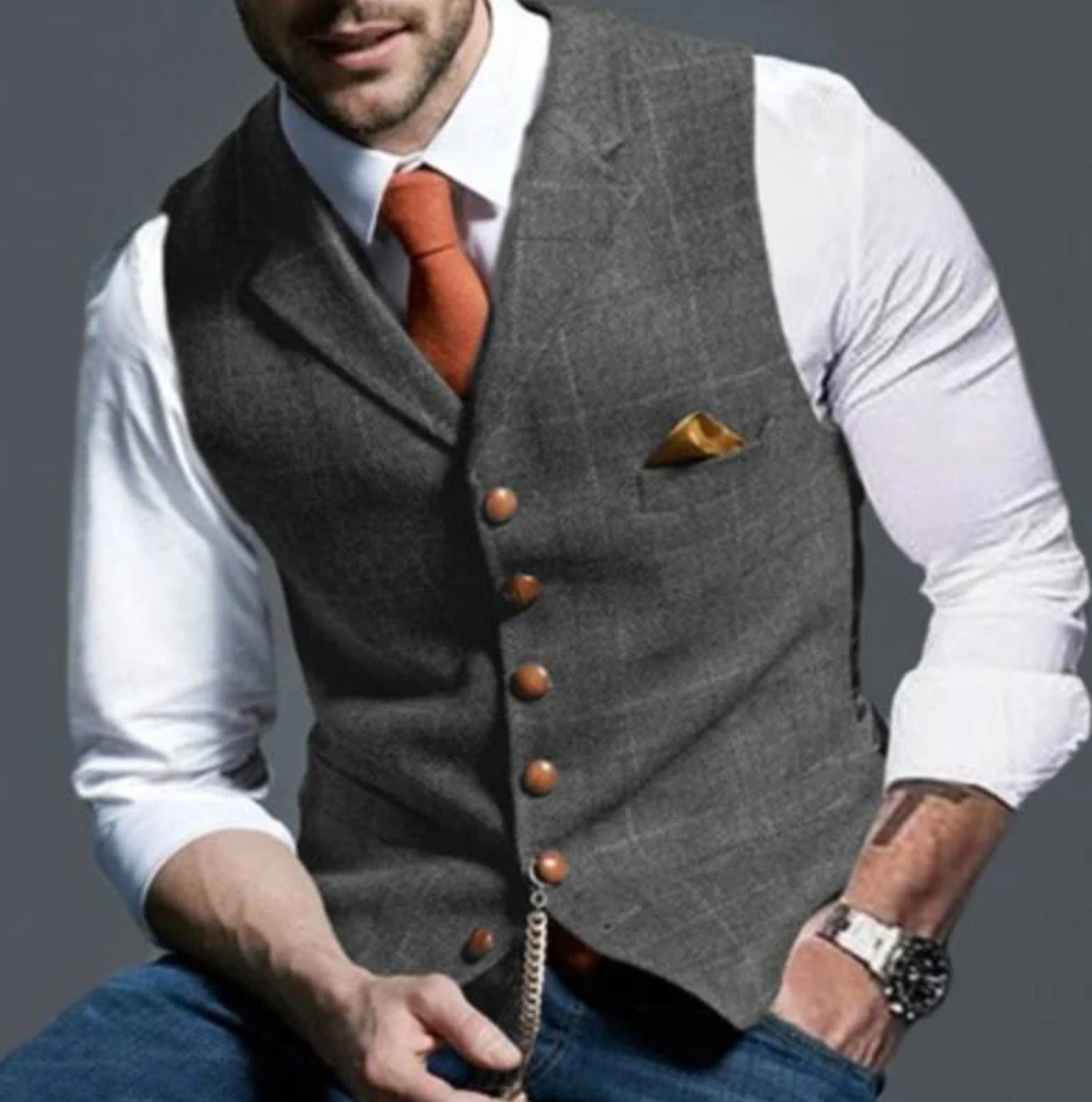 Men’s classic vintage Vest with lapel collar