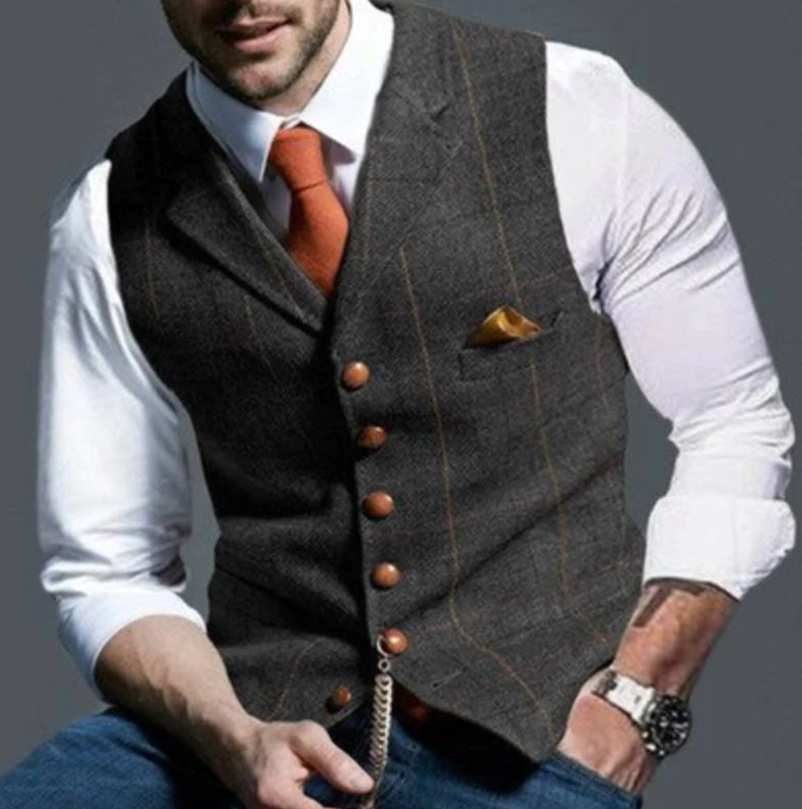 Men’s classic vintage Vest with lapel collar
