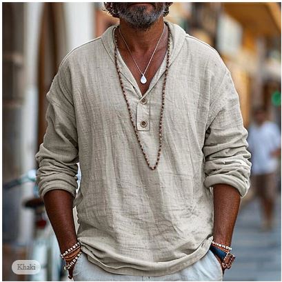 Men’s Beach Henley Shirt | Easy V-Neck Casualwear