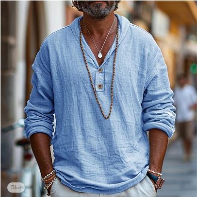 Chemise Henley de Plage pour Hommes | Haut Décontracté à Col V Facile